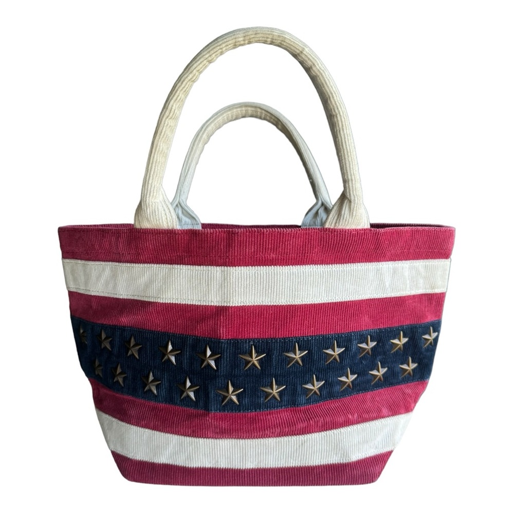 Ron Herman Red White and Blue Corduroy Tote Bag with Gold Studded Stars